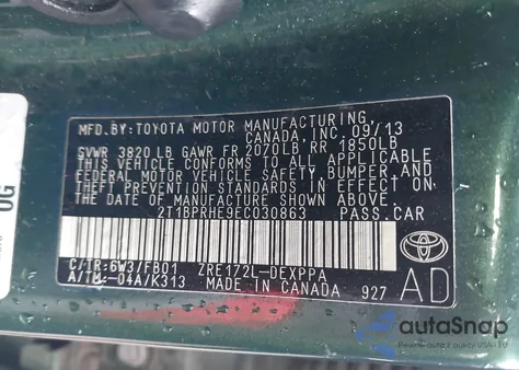 2014 Toyota Corolla Le Eco Plus from USA, damaged, VIN 2T1BPRHE9EC030863